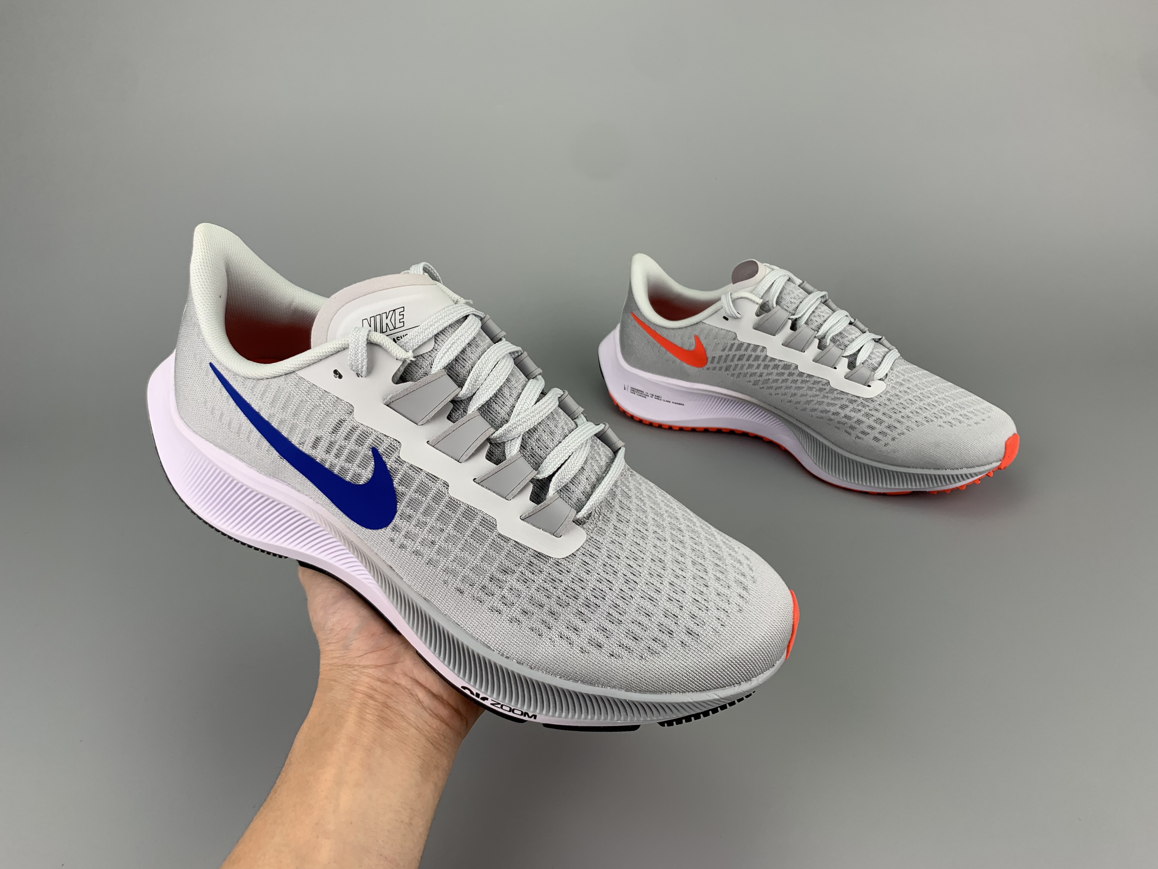 Men Nike Zoom Pegasus 37 Grey Blue White Running Shoes - Click Image to Close